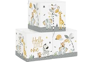 HUUMONSS Boîtes de Rangement Lot de 3 Animaux Tropicaux Paniers de Rangement Cube Éléphant Girafe Zèbre Enfant Pliables Coffre à Jouets Garçons Filles pour Étagères Livres,Singe,30x30x30 cm