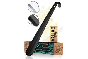 ‎ROBFOX Robfox Edelstahl Schuhlöffel, 33cm lang, Schwarz-Matt I Extra stabil & optimal langer Schuhanzieher I Anziehhilfe klein & kurz I Metall Schuhloeffel - Shoe Horn I Elegant mit Design-Verpackung