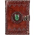CAVALO - Be Unique Leather Diary with Antique Lock and Green Stone. Handmade Journal. For Men and Women, Kids. 240 Plain Pages, Size 5 by 7 Inch. Diary for Travel, Gift, New Year, Journaling (Green Stone)