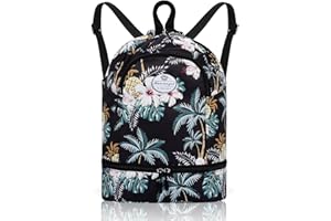 HUA ANGEL Leichter Rucksack Mit Kordelzug Sportrucksack Damen Mit Schuhfach Und Nassfach Wasserdichter Beutel Mit Kordelzug Für Reise Schwimm Training Beach Yoga Basketball FußBall