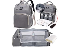 LEcylankEr Zaino per Pannolini con Lettino - Zaino Fasciatoio Mamma Multifunzione Grande con Fasciatoio e Borsa isolante, Zanzariera e Porta di Ricarica USB