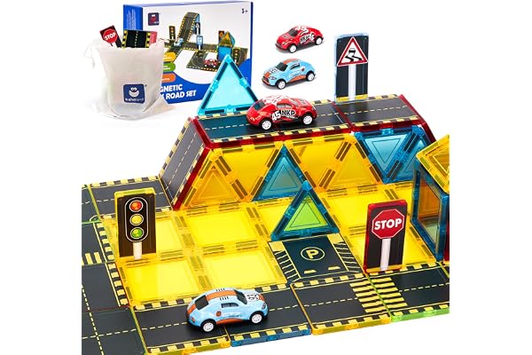 hahaland Construction Magnetique Enfant 38 Pièces Magnetic Tiles, Jouet Enfant 3 4 5 Ans, Jeux Montessori Bloc de Construction Magnétique Éducatifs Cadeau pour Fille Garçon 3 4 5 6 Ans
