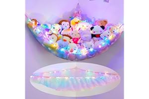 MHJY Toy Hammock for Stuffed Animals Soft Toy Storage Net with LED Light, Cuddly Toys Organizer Holder Large Corner Hanging Net Plush Macrame Kids Bedroom Nursery Furniture Room Decor