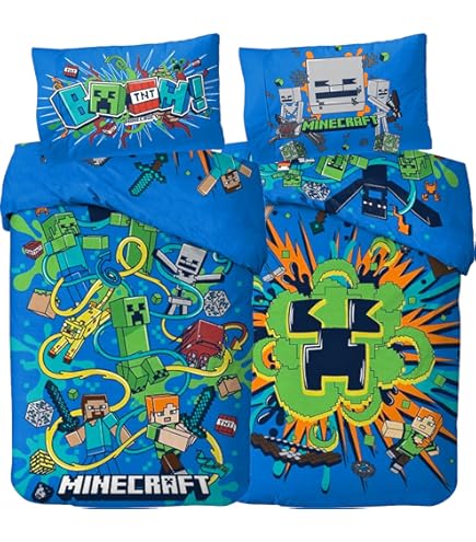 Minecraft Set Housse de Couette Simple Aventure Joueurs Chambre Enfants 2-in-1