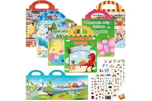 Realjoy Lot de 6 Livres D'autocollants Réutilisables, Packs D'activités de Voyage Portables pour Enfants de 2, 3, 4, 5 et 6 Ans, Cadeaux D'anniversaire, Jouets éDucatifs