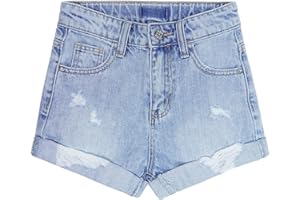 KIDSCOOL SPACE Mädchen Slim-Fit Jeansshorts, Einfaches Ripped-Design, Sommer-Halblange Jeanshose
