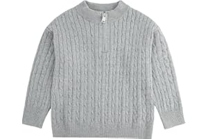 KISLOVE Boys Girls Quarter Zip Sweater Crew Neck Cotton Knitted Long Sleeve Pullover Kids Warm Jumpers Knitwear Age 2-10 Years