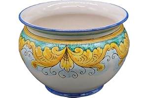 Sicilia Bedda - VASO IN CERAMICA DI CALTAGIRONE - Realizzato e Dipinto a Mano - Altezza 20 CM Diametro 26 CM (Maioliche Sfondo Bianco)