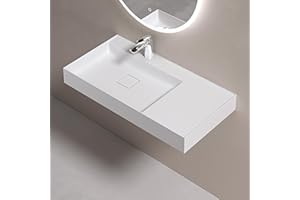 doporro Lavabo Bagno Sospeso 90 cm Rettangolare in Resina Bianco Opaco con Vasca Integrata a Sinistra e Piletta Inclusa – Colossum630