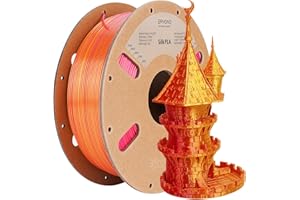 Eryone Jedwabny dwukolorowy filament PLA 1,75 mm, filament do drukarki 3D, PLA, dokładność wymiarowa +/- 0,05 mm, szpula 1 kg, jedwabny, czerwień i złoto