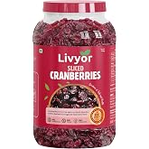 Livyor Sliced Cranberries - 1kg | Naturally Dried | Dry Fruits | Rich in Fibre | Healthy and Tasty | Naturally Sweet | Pack o