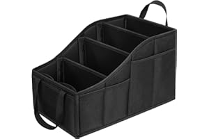 YOHOOLYO Organizer per auto per bambini, sedile posteriore con 4 scomparti e 4 portabevande pieghevole, per giocattoli, libri, snack, nero