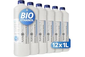 ‎NANOPROTECT Nanoprotect Bioethanol 96,6% | 12x1 Liter | Flüssiger Ethanol Brennstoff für Indoor Kamin und Tischfeuer | Reiner Ethylalkohol als Lösemittel | Geprüfte Premium Qualität
