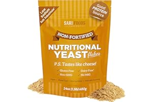 SARI FOODS COMPANY Non Fortified Nutritional Yeast Flakes, Whole Foods Based Protein Powder, Vegan, Gluten Free, Vitamin B Complex, Beta-glucans and All 18 Amino Acids (8 oz.)