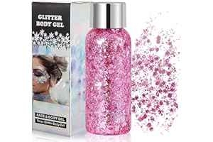 WAVEBEEXS Paillettes Visage, Paillette Maquillage Festival Gel, Chunky Paillette Cheveux Gel, Paillettes Corps et Visage, Glitter Body Gel Makeup Pour Musical/Party/Masquerade/Visage/Cheveux/Corps (Rose)