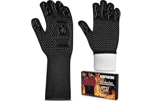 ARFNKIM BBQ Oven Gloves 1472℉ Heat Resistant Oven Mitts Silicone Non-Slip Cooking Gloves for Barbecue, Grilling, Baking, Welding, Smoker (A Pair) (Black)