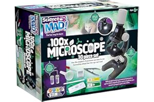 Science Mad 100x Microscope For Kids - Learn How To Magnify With Fun - Features Powerful Illumination, 100x Magnification, Slides and Tools Included, 6+ Years, Rose