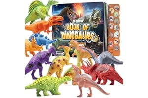 Prextex 12-Piece Dinosaur Figures Set - Toddler-Friendly Plastic Dinosaur Toys for Boys and Girls, Jurassic World Inspired, Ideal Cake Toppers - Includes Interactive Dino Book with Sound for Kids