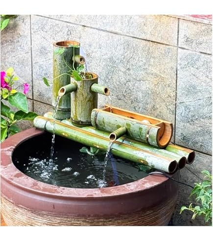 Solar-Bambusbrunnen-Set fr japanischen Garten, handgefertigt,  Wasserfall-Auslauf, 35 cm Lnge : Amazon.de: Garten