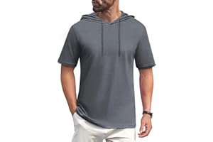 EKLENTSON Mens Hoodies Short Sleeve Lightweight Cotton Athletic T Shirt Breathable Workout Gym Pullover Hooded
