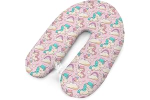 AMILIAN Poduszka do karmienia niemowląt z wyściółką dla niemowląt, poduszka na boczne wsparcie dla ciąży, do spania z boku, bawełna, pokrowiec w zestawie, 170 cm, wzór jednorożca