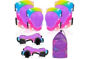 NIDOUL Knee Pads for Kids Elbow Pads Wrist Guards with Drawstring Mesh Bag, 7 in 1 Sport Protective Gear Set Adjustable for Girls Boys for Skating Cycling Scooter, 3-8 Years