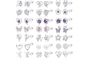 KALVICA 18/21 Pairs Silver Stud Earrings for Women Girls Cute Butterfly Heart Daisy Flower Silver Studs Cubic Zirconia Hypoallergenic Silver Earrings Cartilage Earrings Sets for Multiple Piercings