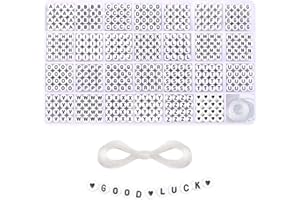 JCOGEL 1400 Pieces 4x7mm White Round Acrylic Alphabet Letter Beads A-Z Heart Pattern Beads and Crystal Line for Jewelry Making Bracelets Necklaces Key Chains (A)