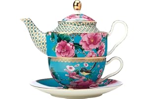 Maxwell & Williams HV0158 - Servizio da tè, 3 pezzi, teiera, tazza, piattino, TC Silk Road, porcellana, confezione regalo, colore: Blu