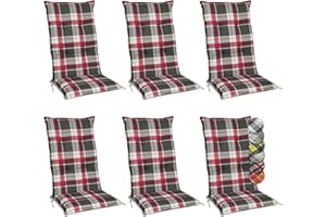 ‎BEAUTISSU Beautissu Set of 6 High-Backed Chair Covers for Garden Chairs Sunny 120 x 50 cm Comfortable Garden Chair Cushion Upholstered UV Light Proof Available, 120x50x6 cm