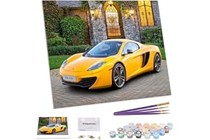 TAHEAT Malen nach Zahlen DIY Acrylmalerei-Kit für Kinder und Erwachsene Anfänger - 16 "x 20" gelbes Sportwagenmuster Malen nach Zahlen mit 3 Pinseln ohne Rahmen