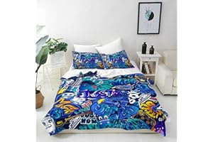 ANHOPE Graffiti Fußball Auto Gamepad Bettwäsche Set 3 Teilig Bettbezug 135x200 cm & 2 Kissenbezug 50x70 cm Microfaser Bettbezüge mit Reißverschluss Weich Bettdeckenbezug Set für Kinder Jungen Mädchen