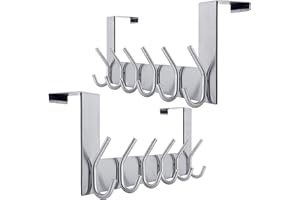 WEBI Appendiabiti da Porta,Attaccapanni da Porta,Gancio Porta,Acciaio Inox Appendino da Porta con 6 Ganci,Porta Accappatoio da Bagno,Argento,2 Pezzi
