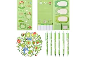 A1DIEE 57 Stück Frosch Schreibwaren Set für Student Cute Tier Stationary Geschenke inklusive Bündel Haftnotizen Gelschreiber Selbstklebende Aufkleber Notizzettel Index Tag Bürobedarf Schule Zubehör