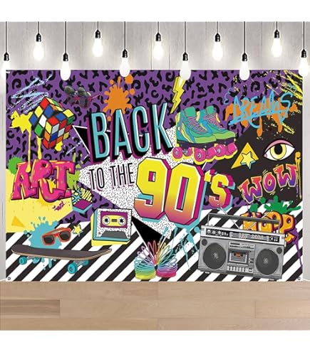 Tovaglia Usa E Getta Anni 90 - Tema Hip Hop 137x274 Cm, Decorazione Festa Compleanno - Foto 4