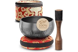 SILENT MIND Tibetan Singing Bowl Set with Box – Authentic Hand-Tuned Sound Bowl for Meditation – Complete Meditation Bowl Kit with Cushion, Mallet & Box – Tibetan Bell for Yoga, Relaxation, & Sound Healing