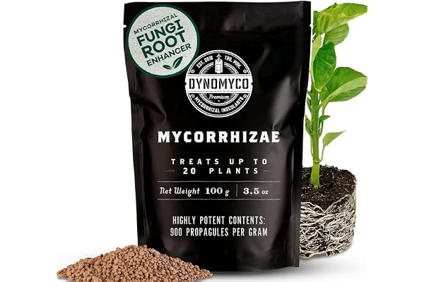 Inoculant mycorhizien de DYNOMYCO – Souches hautes performances – Formule concentrée – Améliore l'absorption des nutriments – Augmente les rendements des plantes (100 g/Up to 20 Plants)