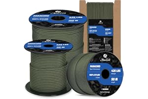 Abma Cord Paracord 3mm 30m Cuerda Paracord 100% Nylon Resistente Tipo II 3 Hebras Cuerda de Paracaídas para Exteriores - MAX. 192 kg - Ejército Verde