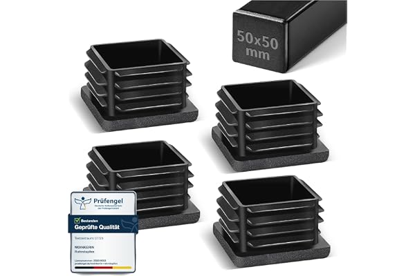 moinkerin Bouchons à Lamelles 50x50mm Bouchon de Tube Carré pour Tuyau Métalliques, Chaises, Canapés, Tables et étagères 4 Pièces Bouchon Tube carré