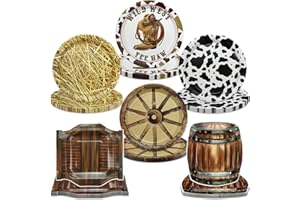 APUXXJUPA 60 Pcs Western Cowboy Party Plates, 23 x 23 cm Wild West Theme Print Plates for Cowboy Baby Shower Decorations Western Party Decorations