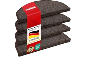 Floordirekt 15x Treppenstufen Matten, Stufenmatten innen für Treppe, Treppenteppich, selbstklebend, Teppich für Treppenstufen, Treppenschutz, Stufenteppich (London, Dunkelbraun, 65x23 cm, Halbrund)