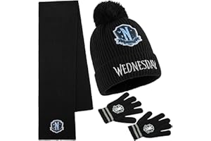 Wednesday Guantes de Invierno, Gorro y Bufanda para Niñas Adolescentes, Set 3 Piezas Accesorios de Invierno, Regalo Niña