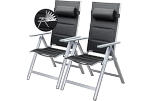 CASARIA® Sillas de Jardín Exterior Reclinables 8 Posiciones Carga 120KG Aluminio 2 Unid. Plegables Terraza Balcón
