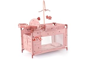 Bayer Design 62626AA letto per bambole multiplo con scomparto, seggiolone integrato, giostrina, accessori per bambola