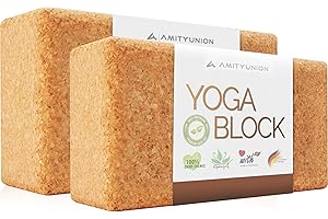 AMITYUNION Yoga Block Cork Set 2-100% Naturale - Hatha Klotz Anche per Principianti Meditazione e Pilates, Blocchi Yoga per Schiena