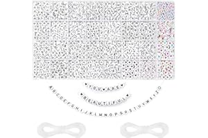 LauCentral 1600 Pièces Alphabet, A-Z Lettres et Perles de Cœur Colorées et de Sourire Avec 2 Fil Elastique, Pour DIY la Fabrication de Bijoux, Colliers Set de Bricolage
