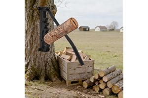 GIDRLL Astilladora manual de leña de hierro fundido, soporte de pared portátil para astillado de madera para interiores y exteriores, incluye 2 asas desmontables, porta leña, guantes y bolsa para leña