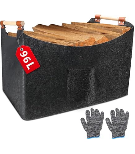 Legna Da Ardere Cesta Per Legna Da Interno In Feltro Grigio | 42x32x31,5 Cm, Con Maniglie In Legno, Portatile E Pieghevole Cesta Pieghevole Per Legna