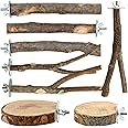 CZWESTC 8 Pieces Natural Wood Bird Perch Stand Fork Toys - Multi-Branch Platform Hammock Swing for Macaws, Small Parakeets, Conures, Budgies, Finches