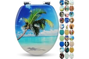 Sanfino® Premium Abattant WC en bois avec frein de chute, qualité supérieure, nombreux motifs colorés, confortable, installation facile, notice de montage incluse – „Palm"